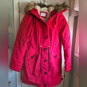 Women's Red Faux-Fur Trimmed Parka